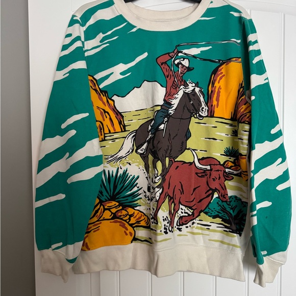 Wrangler Teal and Cream Cowboy Print Sweater - Picture 1 of 1